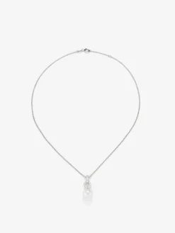 Colgante de cadena de oro blanco de 18k con aro en diamante y perla australiana de 9,5 mm