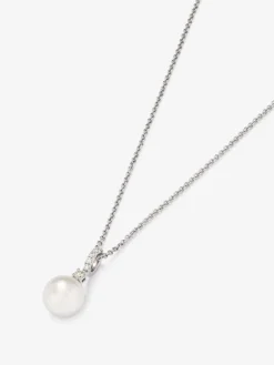 Colgante de cadena de oro blanco de 18k con aro en diamante y perla australiana de 8,5 mm