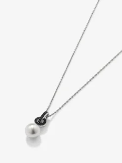 Colgante de cadena de plata 925 con aro en espinela y perla akoya de 9,5 mm