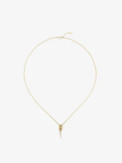 Colgante de oro amarillo de 18K con diamantes blancos en talla brillante de 0,05 cts y forma de nudo