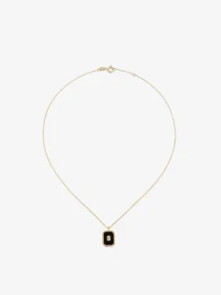 Colgante de oro amarillo de 18K con ónix negro de 1,45 cts y diamante blanco en talla esmeralda de 0,1 cts