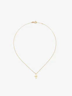 Colgante de oro amarillo de 18K con cruz grande y diamante en talla brillante de 0,01 cts