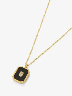 Colgante de oro amarillo de 18K con ónix negro de 1,45 cts y diamante blanco en talla esmeralda de 0,1 cts