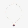 Colgante de oro blanco de 18K con amatista morada en talla oval de 2,77 cts, 4 diamantes marrones en talla brillante con un total de 0,04 cts y 38 zafiros rosas en talla brillante con un total de 0,38 cts