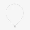 Colgante de oro blanco de 18K con letra R y 14 diamantes en talla brillante con un total de 0,07 cts