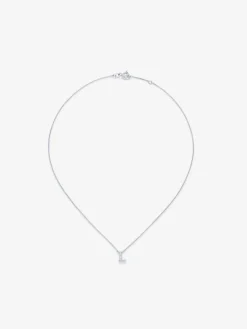 Colgante de oro blanco de 18K con letra L en pavé de 5 diamantes en talla brillante con un total de 0,02 cts
