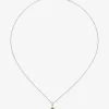 Colgante de oro blanco de 18K con peridoto verde en talla pera de 2,58 cts y 33 diamantes en talla brillante con un total de 0,36 cts