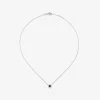 Colgante de oro blanco de 18K con un zafiro azul en talla brillante de 0,2 cts y 10 diamantes en talla brillante con un total de 0,05 cts