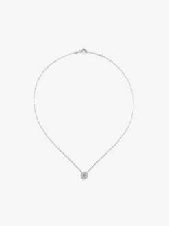 Colgante de oro blanco de 18K con una amatista verde en talla brillante de 0,44 cts y 12 diamantes en talla brillante con un total de 0,13 cts