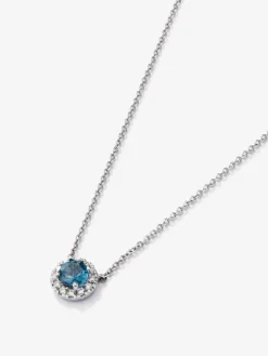 Colgante de oro blanco de 18K con topacio azul london de 0,57 cts y diamantes 0,13 cts