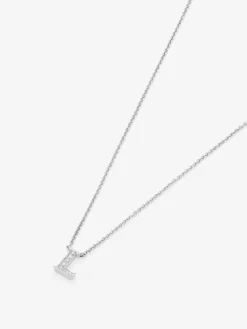 Colgante de oro blanco de 18K con letra L en pavé de 5 diamantes en talla brillante con un total de 0,02 cts