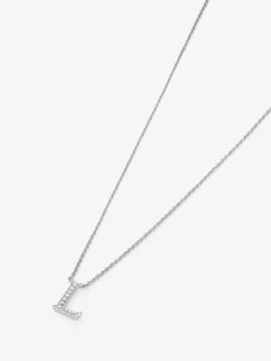 Colgante de oro blanco de 18K con letra L y 12 diamantes en talla brillante con un total de 0,07 cts