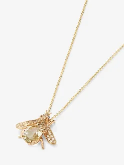 Colgante de oro blanco de 18K con amatista verde en talla oval de 2,5 cts, 42 diamantes marrones en talla brillante con un total de 0,36 cts y 2 zafiros azules en talla brillante con un total de 0,01 cts