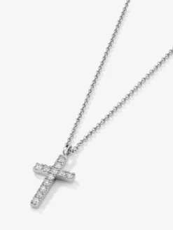 Colgante de oro blanco de 18K con cruz de 12 diamantes en talla brillante con un total de 0,24 cts