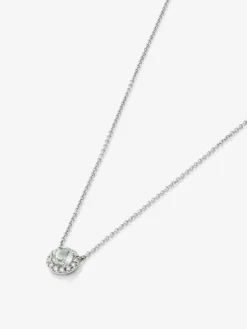 Colgante de oro blanco de 18K con una amatista verde en talla brillante de 0,44 cts y 12 diamantes en talla brillante con un total de 0,13 cts