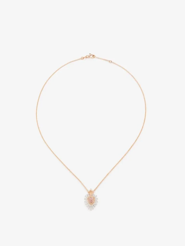 Colgante de oro blanco y rosa de 18K con 9 zafiros rosas en talla brillante con un total de 0,1 cts, 46 diamantes blancos en talla brillante con un total de 0,18 cts y 18 diamantes marrones en talla brillante con un total de 0,08 cts