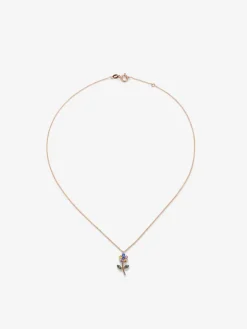 Colgante de oro rosa de 18K con zafiros verdes y multicolor en forma de flor