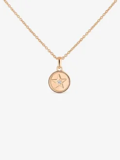 Colgante de oro rosa de 18K con forma de estrella y diamante de 0,01 cts