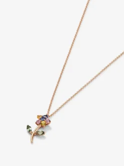 Colgante de oro rosa de 18K con zafiros verdes y multicolor en forma de flor