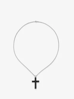 Colgante de plata 925 con cruz de 75 espinelas negras en talla brillante con un total de 1,04 cts