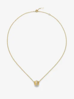 Colgante gallonado de oro blanco y amarillo de 18K con pavé de diamantes en talla brillante con un total de 0,19 cts