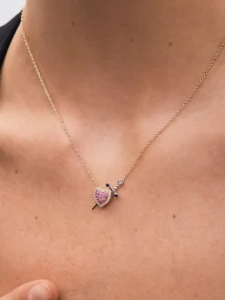 Colgante oro rosa y oro blanco de 18kt con diamantes y zafiros