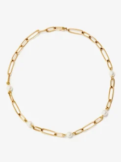 Collar de eslabones de oro amarillo de 18K con 5 perlas akoya de 8mm