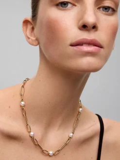 Collar de eslabones de oro amarillo de 18K con 5 perlas akoya de 8mm