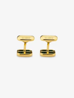 Gemelos de oro amarillo de 18K con malaquita verde de 6,7 cts