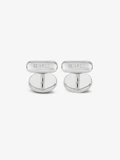 Gemelos de plata 925 con 2 ónix con un total de 4,24 cts y 48 zafiros azules en talla brillante con un total de 0,68 cts