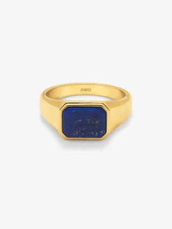 18k yellow gold medium signet ring with lapis lazuli