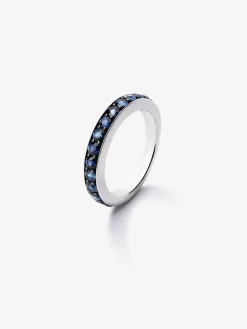 Media alianza de plata 925 con 15 zafiros azules en talla brillante con un total de 1,26 cts