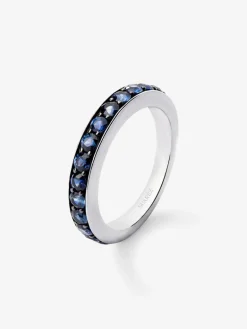 Media alianza de plata 925 con 15 zafiros azules en talla brillante con un total de 1,26 cts