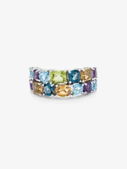 Media alianza doble de plata 925 con gemas multicolor