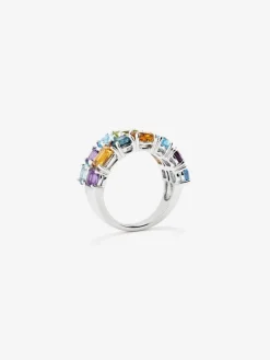 Media alianza doble de plata 925 con gemas multicolor