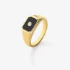 medium 18k yellow gold signet ring with 0.98 ct black onyx and 0.03 ct diamond