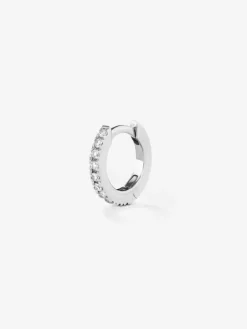 Pendiente aro individual de oro blanco de 18K con diamantes