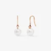 Pendiente colgante de oro rosa de 18k con perla akoya de 8 mm y diamante
