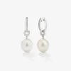 Pendiente de aro de oro blanco de 18k con colgante de perla australiana de 9 mm y diamante