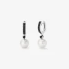Pendiente de aro de plata 925 combinado con perla akoya de 8,5 mm y espinela
