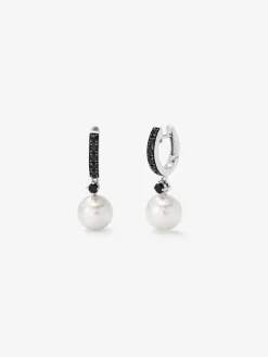 Pendiente de aro de plata 925 combinado con perla akoya de 8,5 mm y espinela