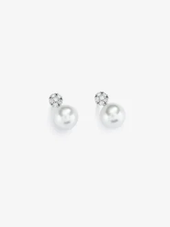 Pendiente de oro blanco de 18k con perla autraliana de 8 mm y diamante