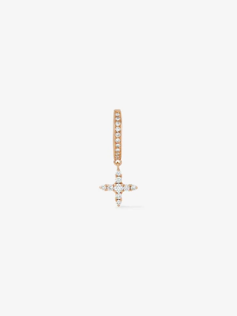 Pendiente individual aro con estrella colgante de oro rosa de 18K con diamantes