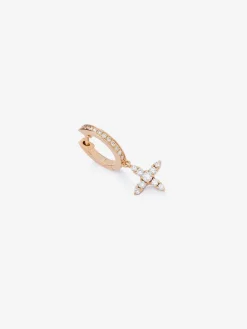 Pendiente individual aro con estrella colgante de oro rosa de 18K con diamantes