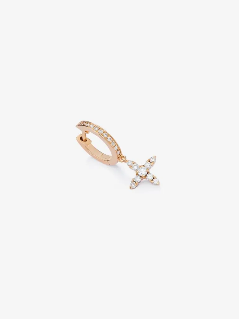Pendiente individual aro con estrella colgante de oro rosa de 18K con diamantes