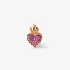 Pendiente individual corazón de oro rosa de 18kt con zafiros rosas de 0,14cts