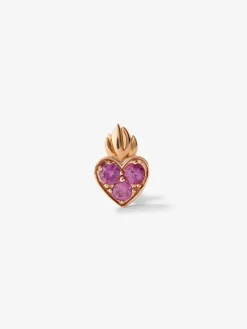 Pendiente individual corazón de oro rosa de 18kt con zafiros rosas de 0,14cts