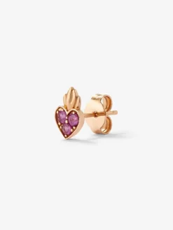 Pendiente individual corazón de oro rosa de 18kt con zafiros rosas de 0,14cts