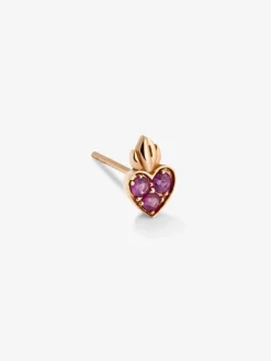 Pendiente individual corazón de oro rosa de 18kt con zafiros rosas de 0,14cts