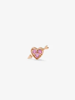 Pendiente individual de oro rosa de 18K con 3 zafiros rosas en talla brillante con un total de 0,1 cts y forma de corazón
